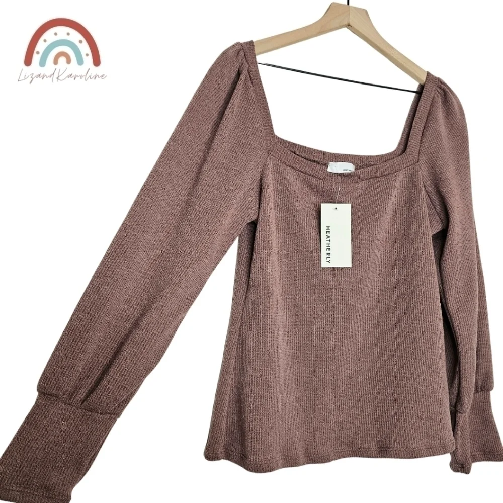 New! Heatherly Ribbed Knit Square Neck Sweater Top - Picture 8 of 11